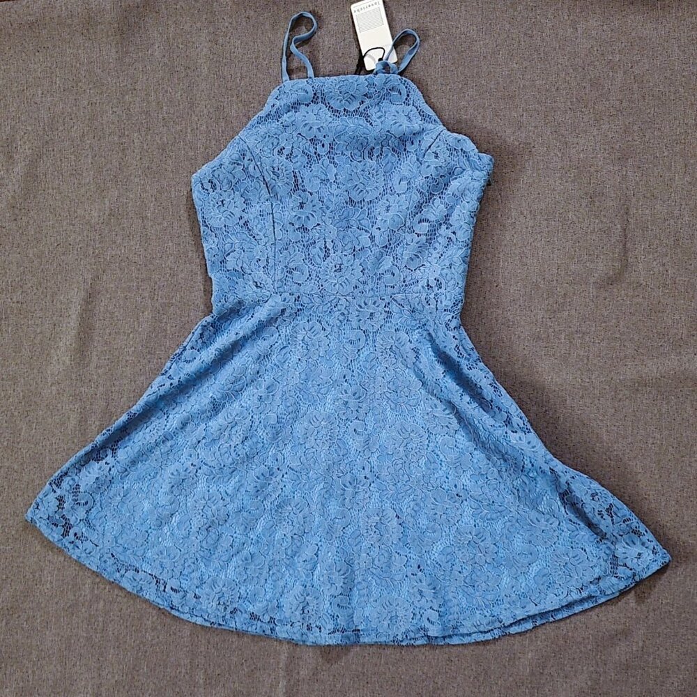 Loveriche Women's Size Small Lace Strap Halter Dress Lined Light Blue NWT Defect